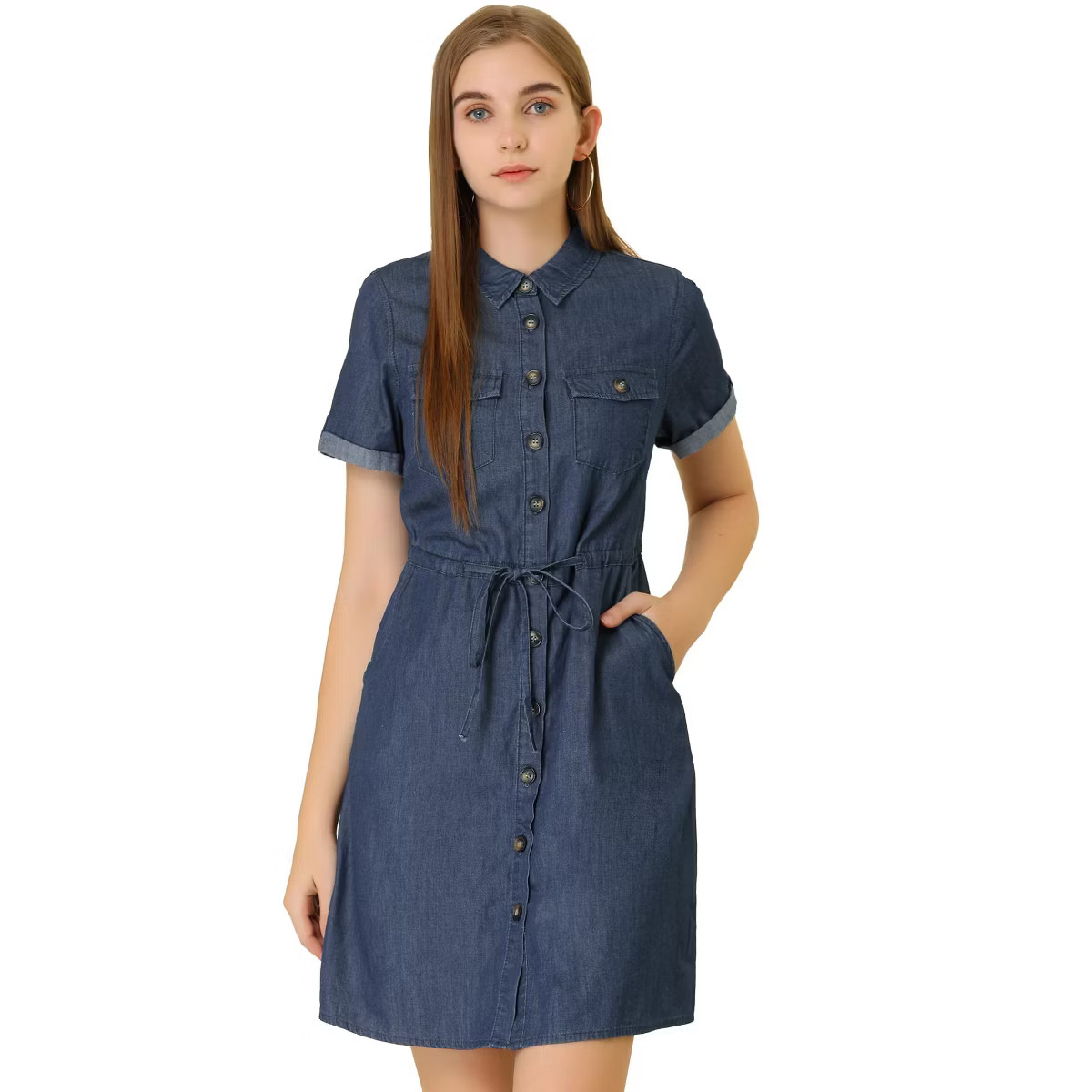 Allegra K Women's Jean Chambray Summer Casual Button Down Denim Dresses | Target