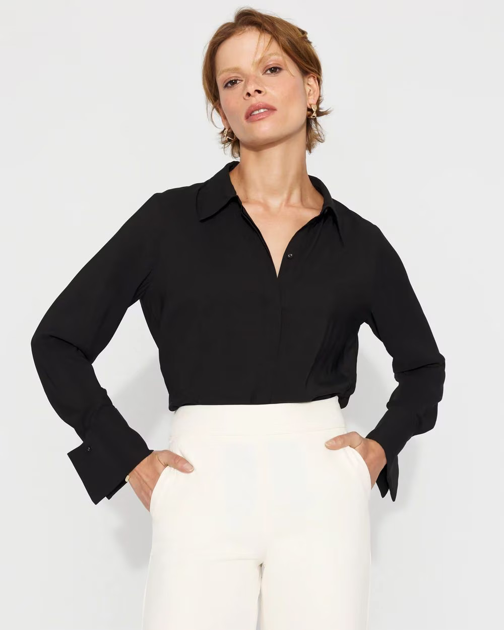 Satin Tuxedo Cuff Shirt | White House Black Market