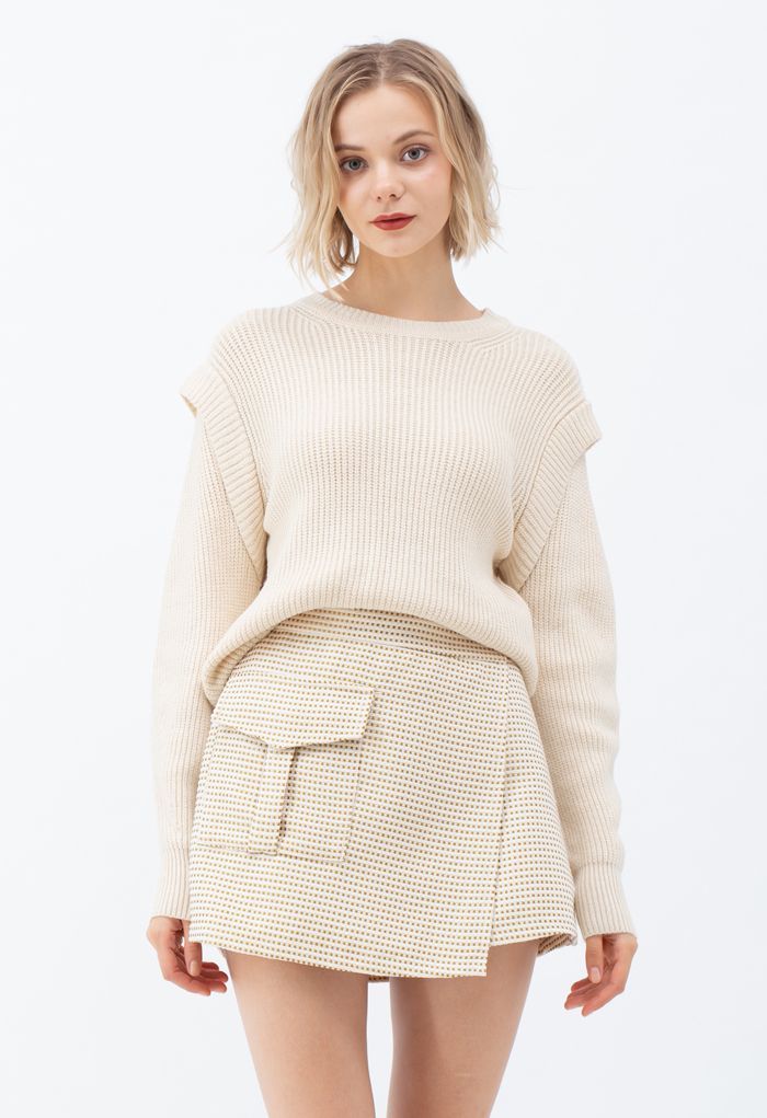 Soft Hue Round Neck Rib Knit Sweater in Cream | Chicwish
