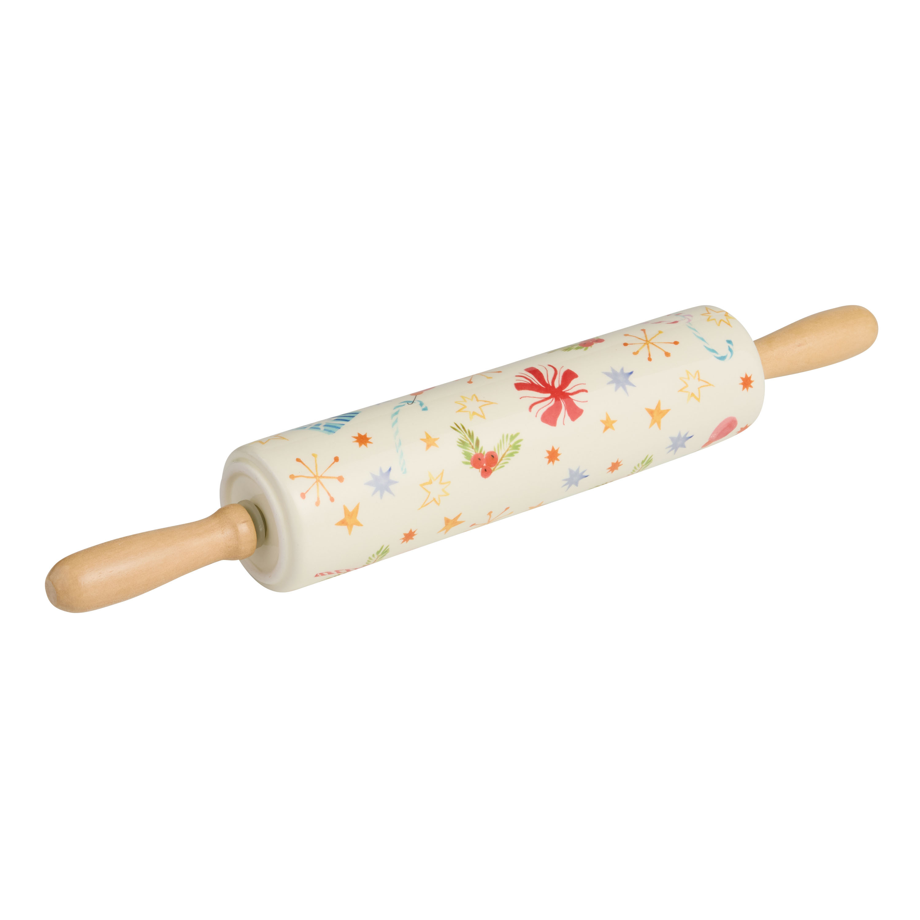 Ceramic and Wood All the Trimmings Rolling Pin | World Market