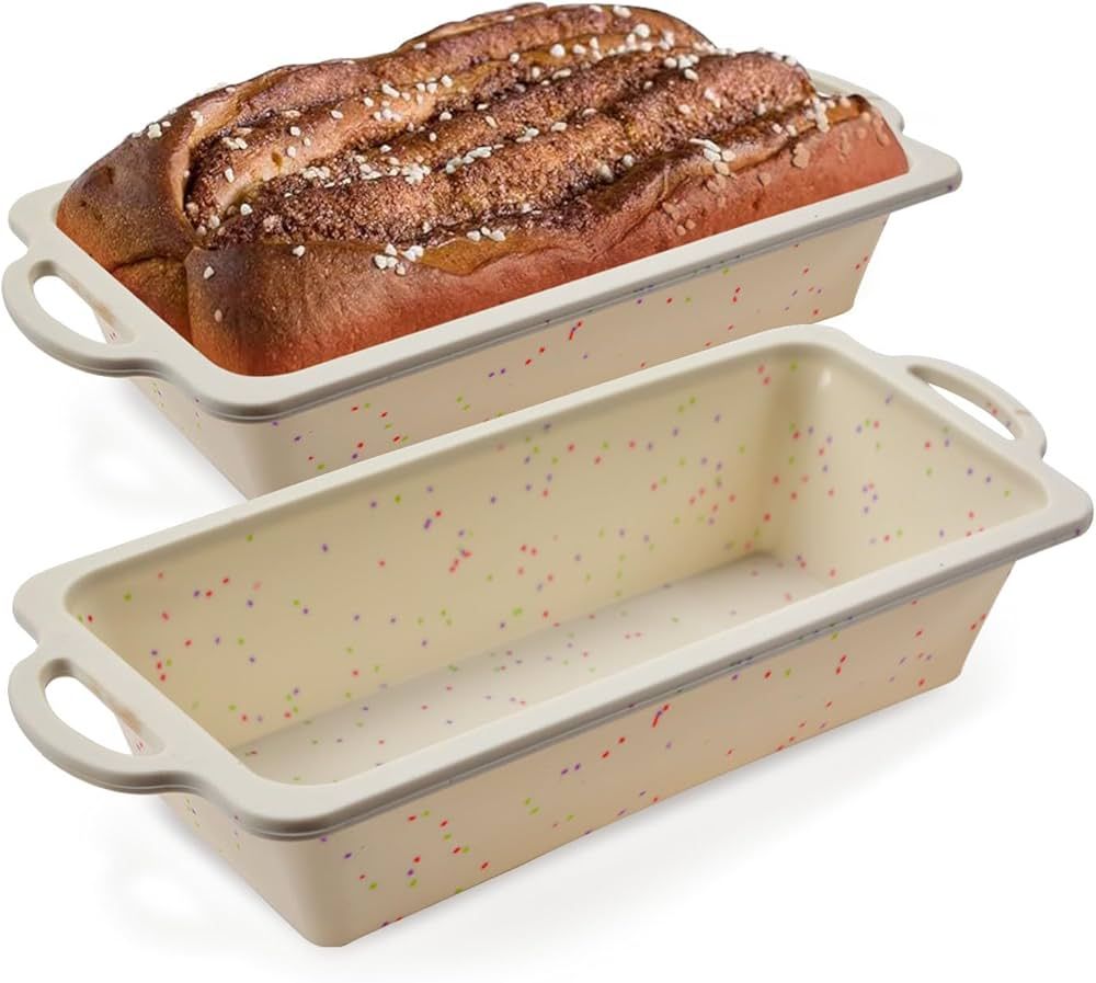 2Pack 10x5x2.4 in Silicone Bread Loaf Pan with Metal Reinforced Frame, Non-stick Silicone Loaf Pa... | Amazon (US)