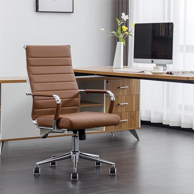 Okeysen Ergonomic Office Desk Chair, Modern PU Leather Conference Room Chairs Ribbed, High Back E... | Amazon (US)