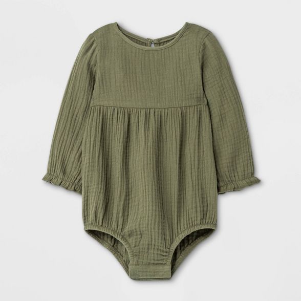 Grayson Mini Baby Girls' Cotton Gauze Bubble Romper - Olive Green | Target