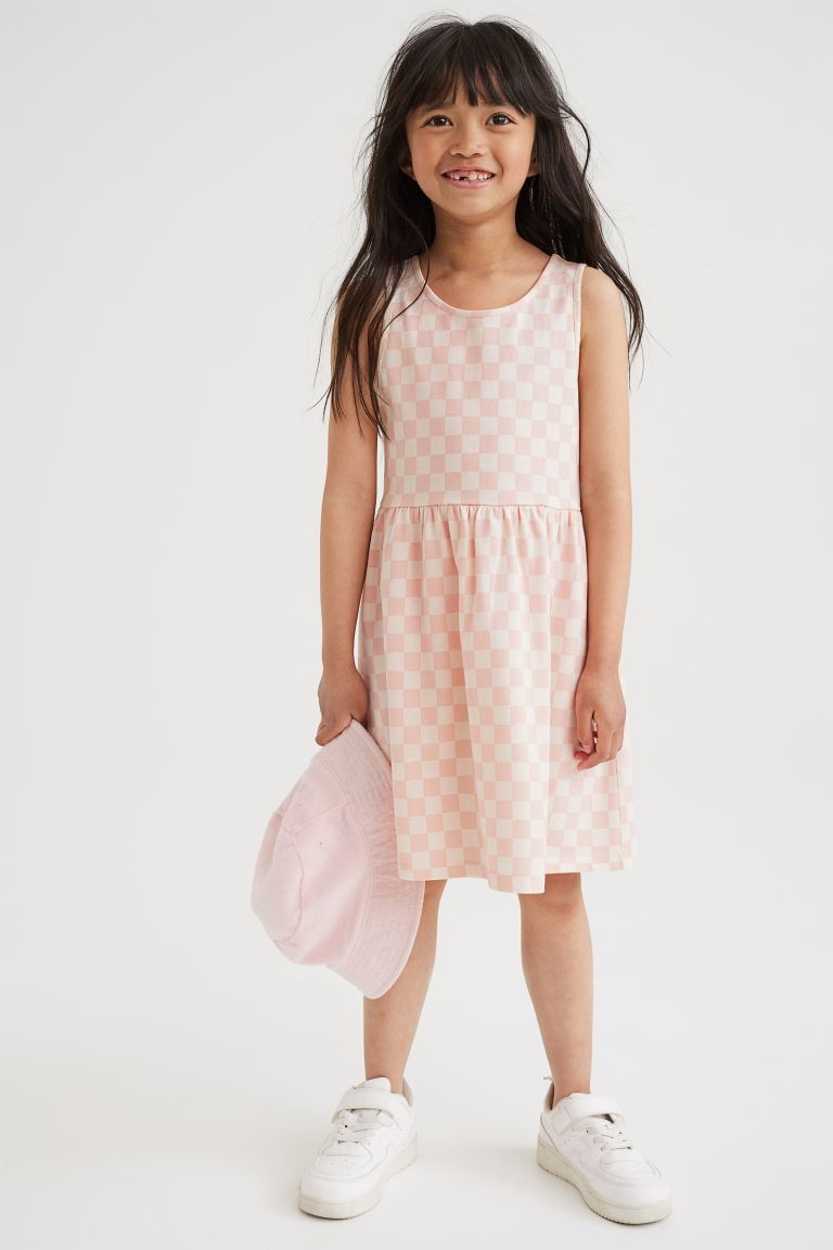 Sleeveless dress in cotton jersey with a printed pattern. Gathered seam at waist and flared skirt... | H&M (US + CA)