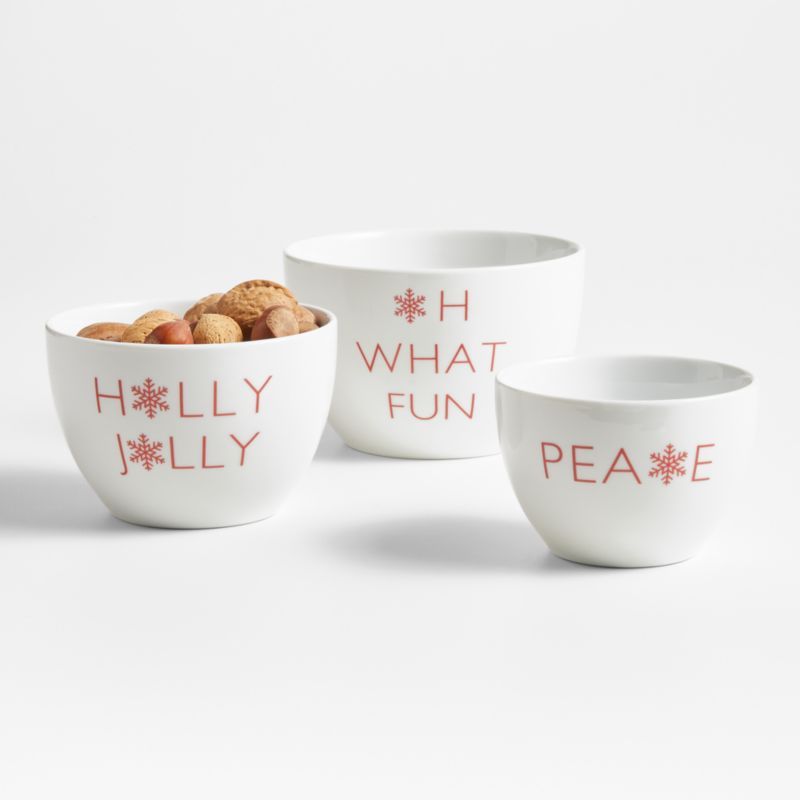 Holiday Cheer Nesting Christmas Bowls, Set of 3 | Crate and Barrel | Crate & Barrel