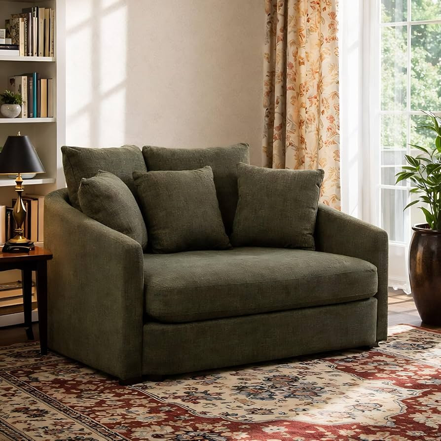 56.3" W Oversized Barrel Chair Upholstered with 5 Pillows, Green. | Amazon (US)