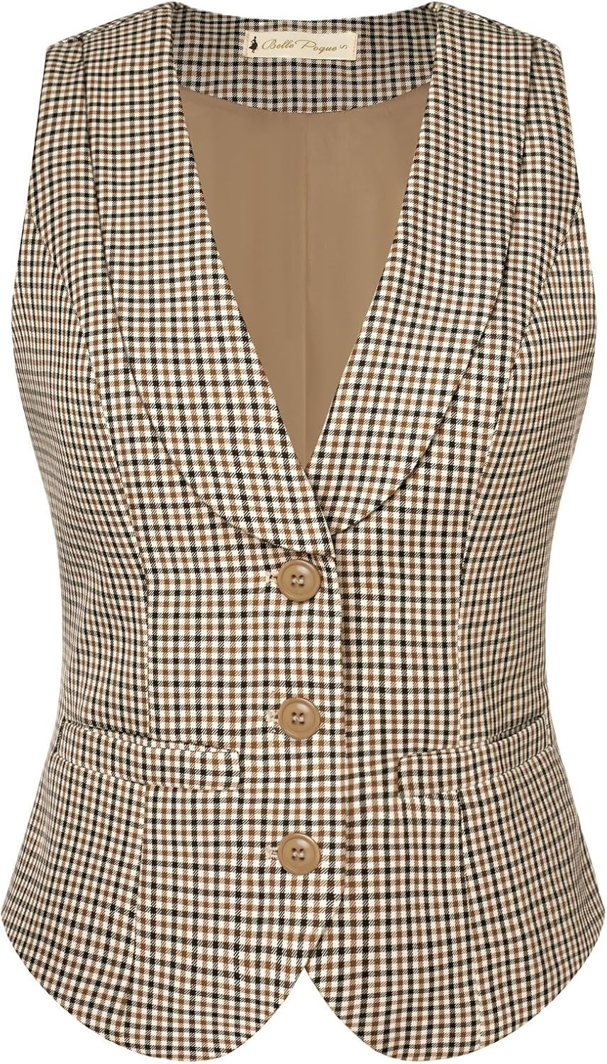Belle Poque Womens Suit Vest Tops Dressy Lapel Collar Waistcoat | Amazon (US)