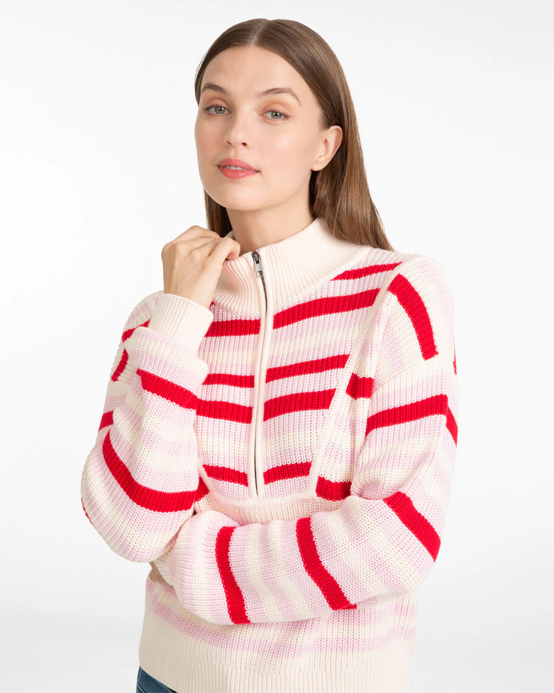 Quarter Zip Sweater in Mixed Stripe | Draper James (US)