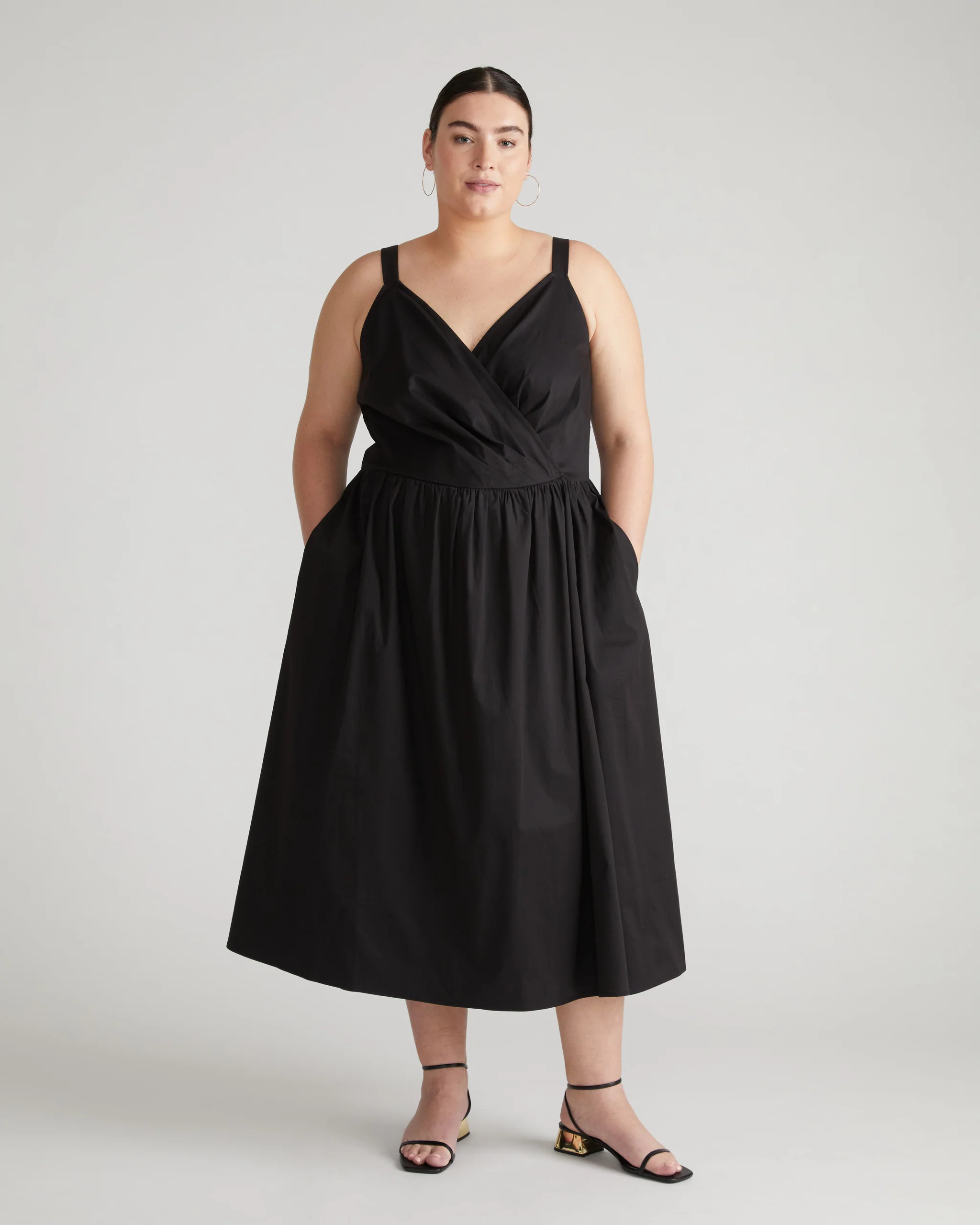 Bellport Sateen Crossover Dress
   Black | Universal Standard