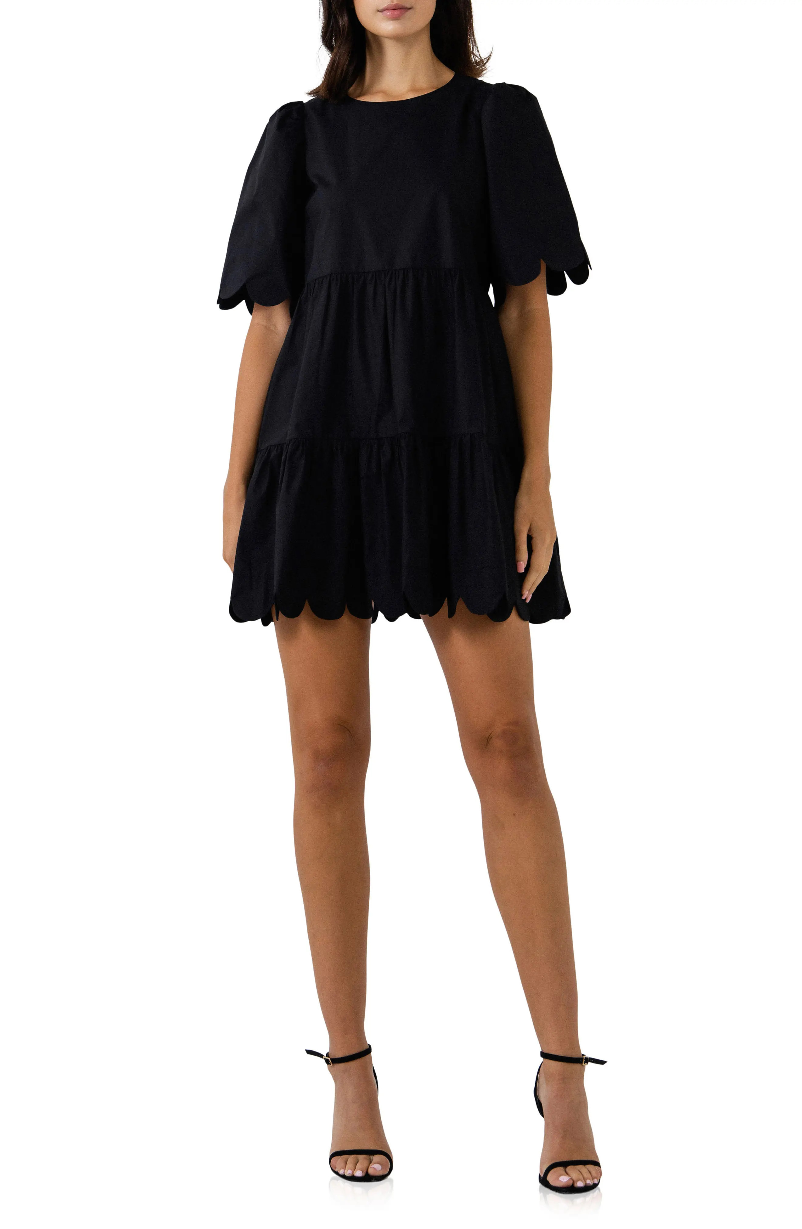 English Factory Scallop Minidress in Black at Nordstrom, Size Small | Nordstrom