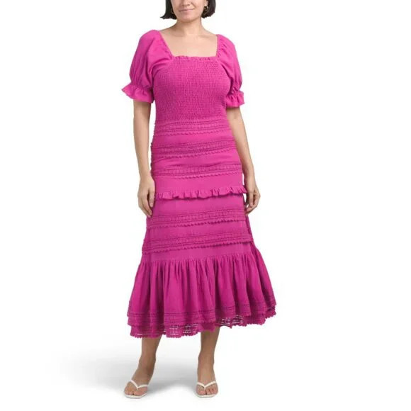 IVY CITY CO Magenta Short Sleeve Tiered Maxi Dress | Poshmark