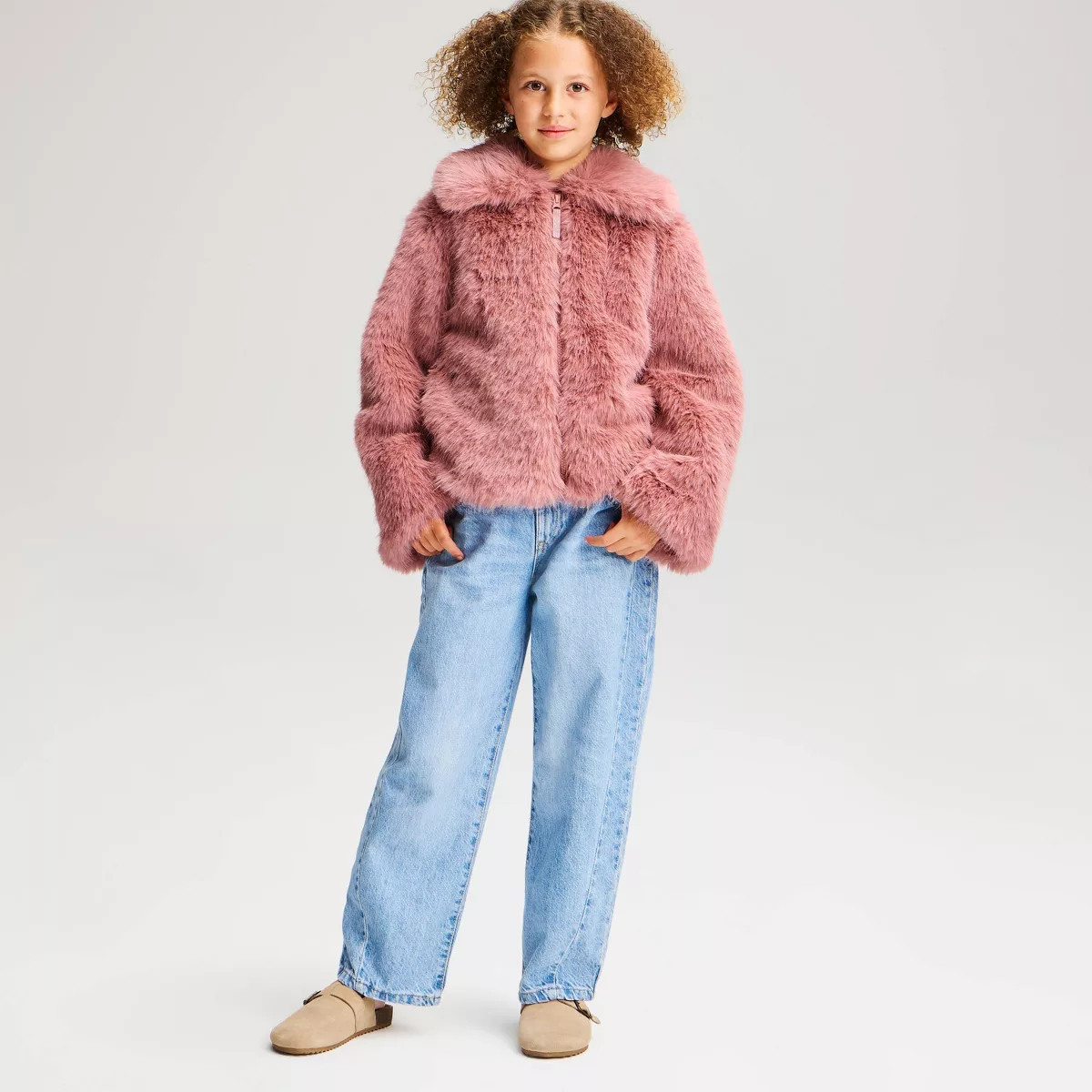 Girls' Faux Fur Short Coat - Cat & Jack™ Black XL | Target