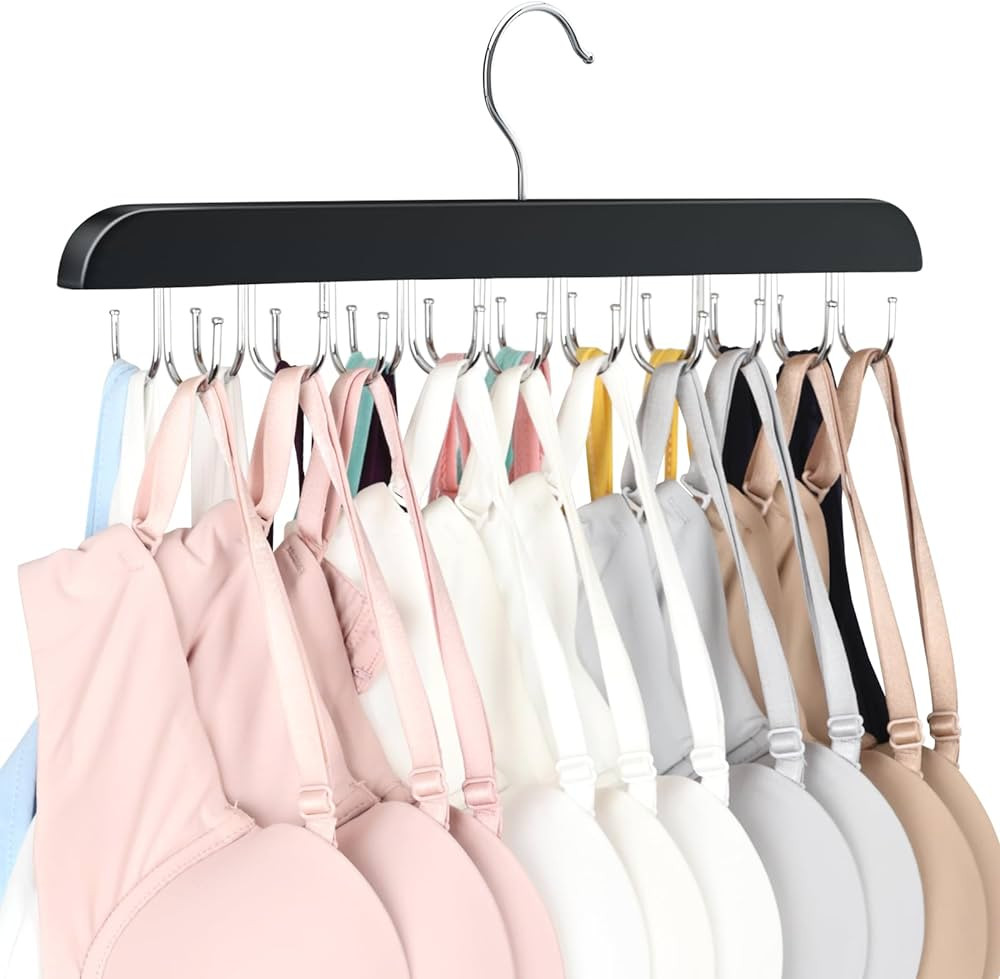 Bra Hanger for Closet, Tank Top Hanger 20 Hooks Capacity Foldable Wood Space Saving Hanger Closet... | Amazon (US)