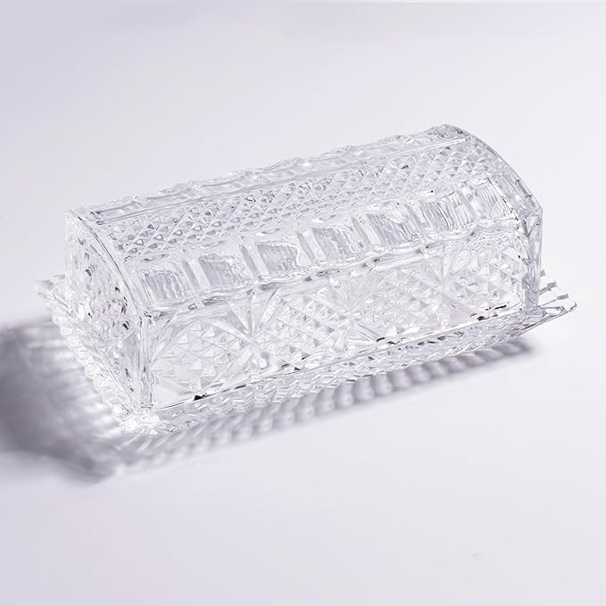 Clear Glass Butter Dish with Lid, Crystal Glass Covered Butter Stick Holder Tray, Butter Containe... | Amazon (US)