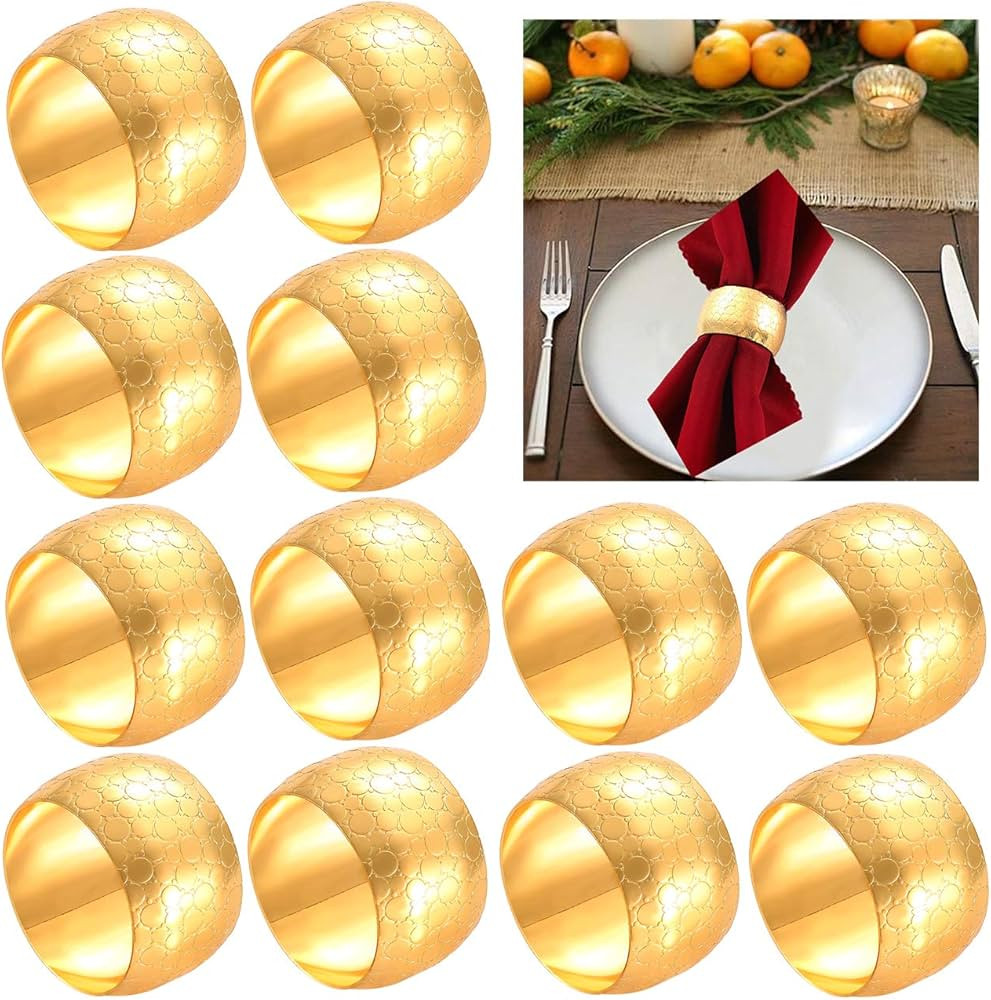CEALXHENY Napkin Rings Set of 12, Gold Decorative Metal Napkin Holder for Wedding Party Holiday B... | Amazon (US)