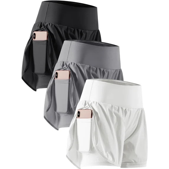 Cadmus 2 in 1 Women's Workout Shorts for Athletic Gym Running Shorts with Phone Pockets,3 Pack, B... | Walmart (US)