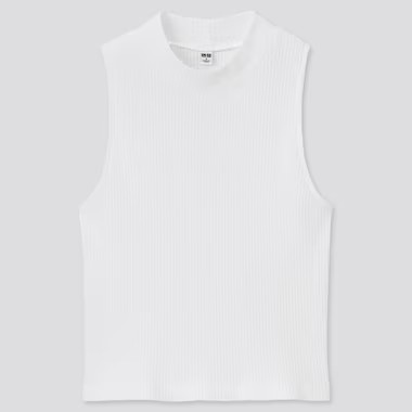 WOMEN COTTON RIBBED HIGH-NECK SLEEVELESS CROP TOP | UNIQLO (US)