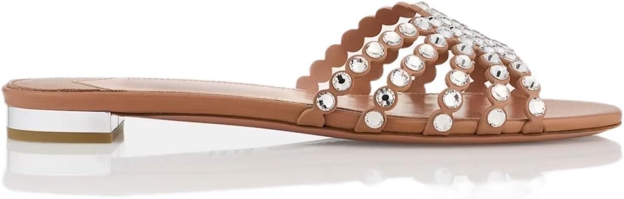 Women's Beaded Flat Slide Sandals Open Toe Slip On Summer Dress Sandals | Colorful Beaded Flat Sa... | Amazon (US)