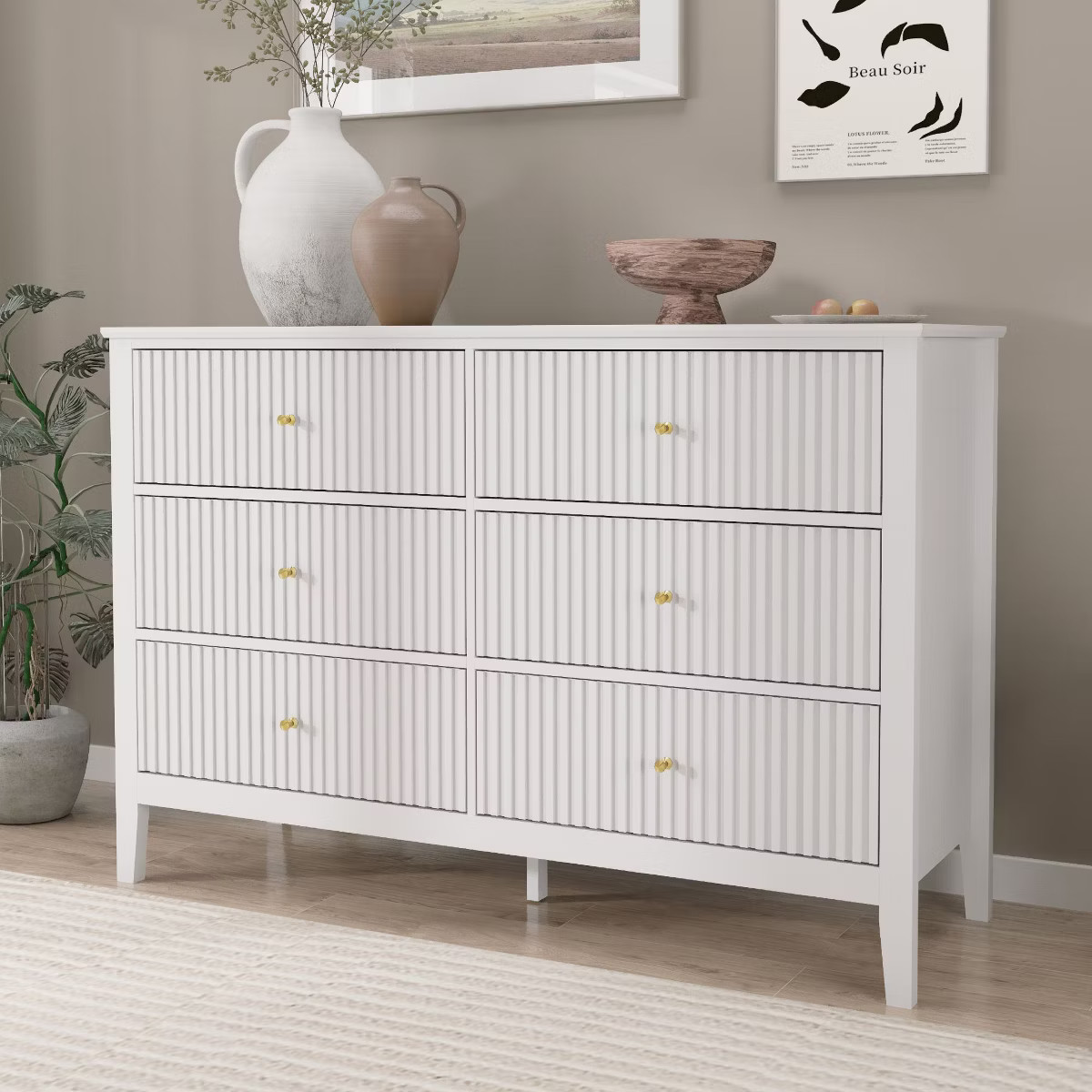 6 Drawers Dresser, Fluted Chest of Drawers with Storage, Modern Wood Wide Storage Dresser with Pa... | Target