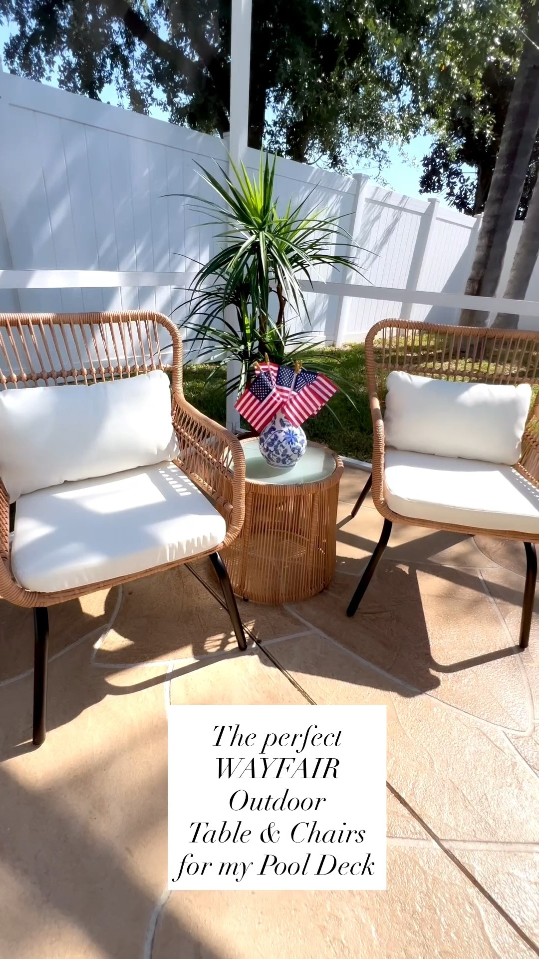 🙌🏼POOL DECK REFRESH: #ad Looking to refresh your space or add extra seating options to your patio this spring and summer? #wayfair #wayfairfurniture @Wayfair 
  


🙌🏼This outdoor wicker 3-piece bistro set includes 2 patio chairs and a matching table with a tempered glass top. All-weather patio conversation set made from rust and water-resistant pe rattan and powder-coated steel. Outdoor wicker patio furniture set with table & cushions offers you a quiet, cozy space outdoors. Outdoor rattan patio sectional furniture set for any garden, patio, front porch, backyard, pool, or deck. Color: Beige/Yellow

Features:
👉🏼Powder-coated steel frames and PE wicker are rustproof and weather-resistant for long-term use
👉🏼Each seat holds up to 330 lbs; table supports up to 90 lbs
👉🏼Anti-slip foot pads protect floors and add stability
👉🏼Thick sponge cushions offer comfort and support
👉🏼Zippered covers are easy to remove and clean
👉🏼Extended backrest provides full back support
👉🏼Round tempered glass table resists spills and is easy to clean

🙌🏼All three pieces come as a set under $250.

#wayfairhome #wayfairfinds #pooldeck #patio #patiofurniture

#LTKSeasonal #LTKOver40 #LTKSaleAlert #LTKvlog #LTKHome #LTKMothersDay #LTKSwim #LTKFestival
