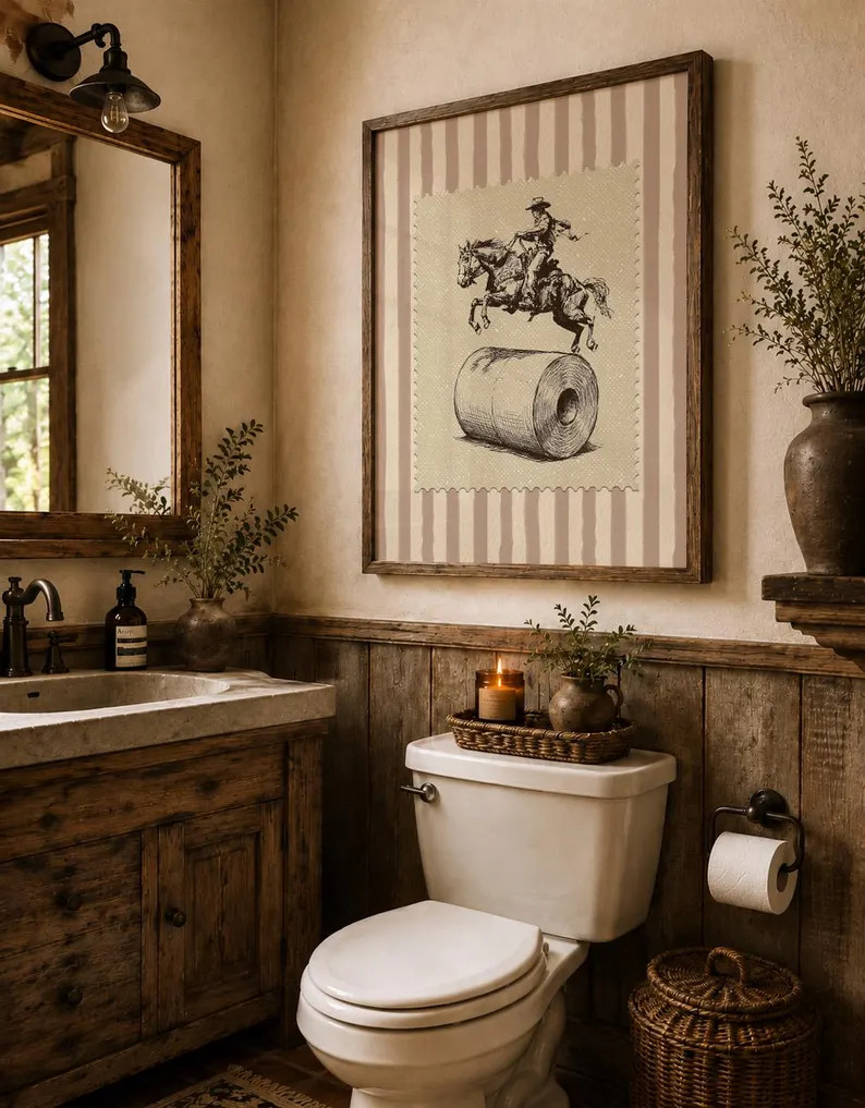 Western Cowboy Toiletpaper Stamp Stripped Funny Vintage Print / Aesthetic : Bathroom Wall Art (Di... | Etsy (Global)