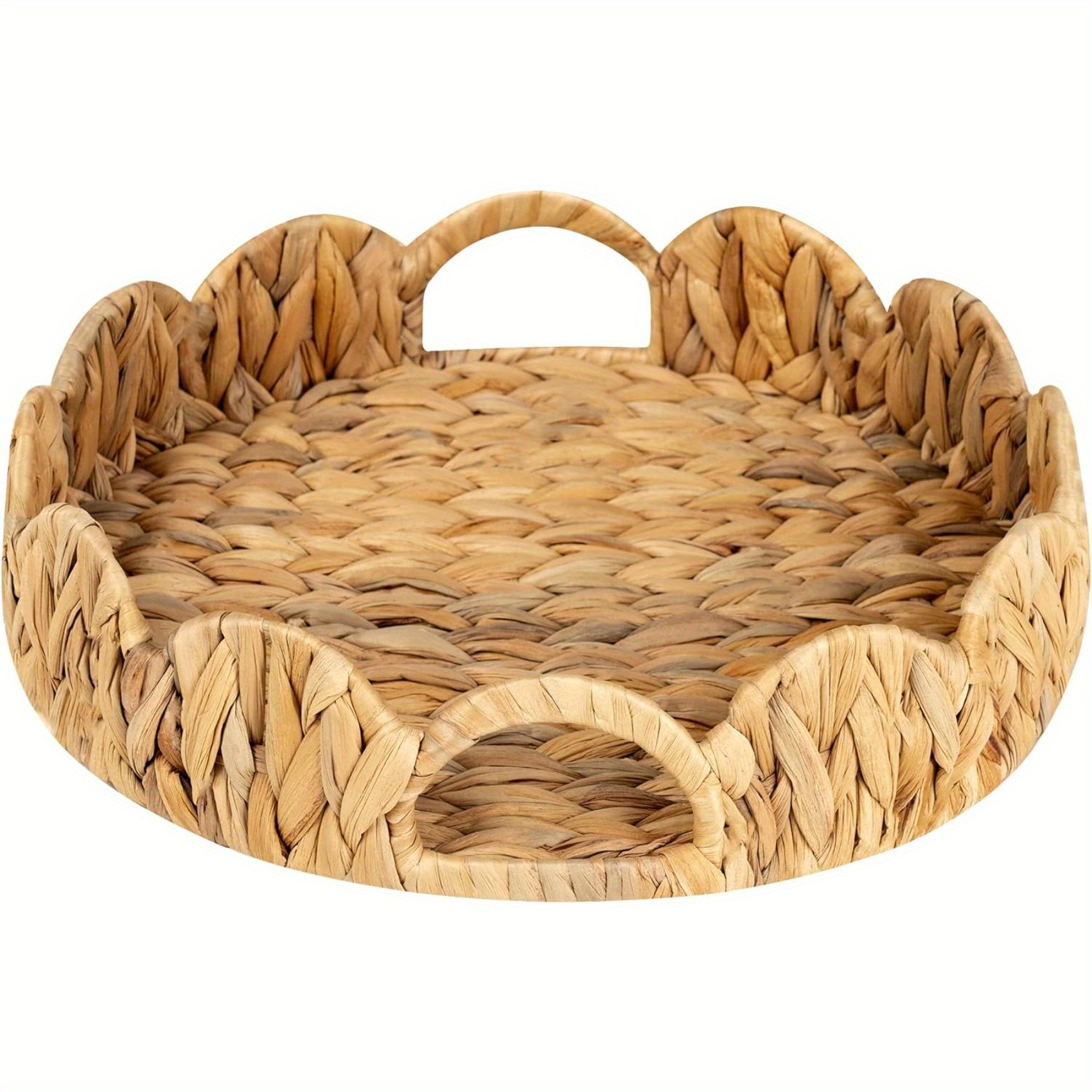 Scalloped Edge Round Tray, Round Serving Tray with Built-in Handles, Decoratve Tray for Coffee Ta... | Walmart (US)