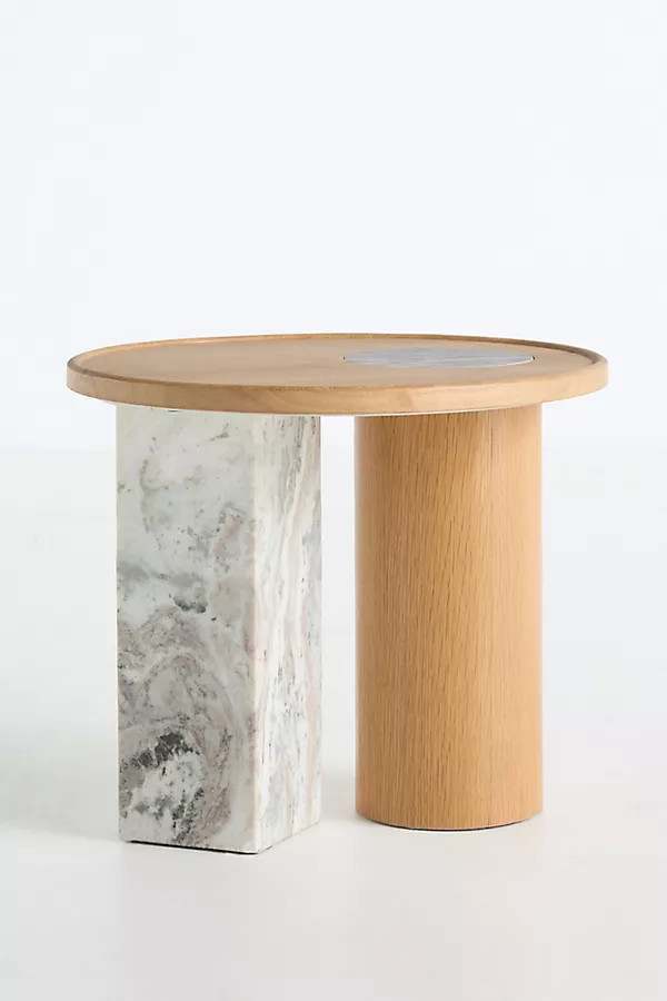 Rhea Marble & Oak Side Table | Anthropologie (US)