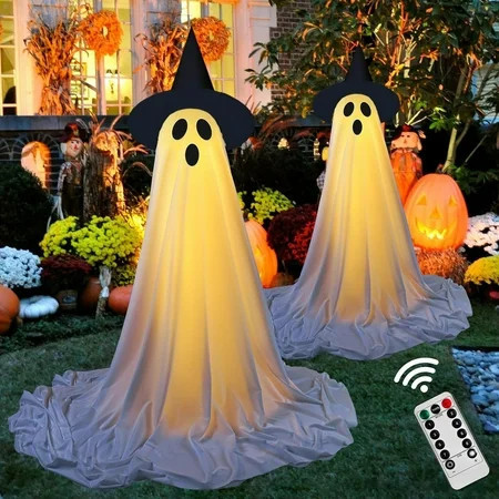 KeirineCC Halloween Ghost Decorations, Light Up Halloween Decor, Ghost Halloween Decorations with String Lights/Witch Hat, Outdoor Ghost Decor with LED Light | Walmart (US)