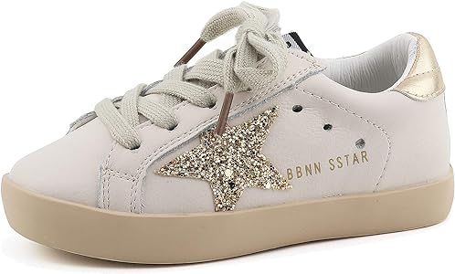 Toddler Baby Boys Girls Fashion White Sparkly Glitter Leather Retro Star Sneakers Shoes | Amazon (US)