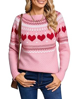 Alsol Lamesa Women's Fair Isle Sweater Casual Crewneck Long Sleeve Heart Sweater Vintage Knit Jum... | Amazon (US)