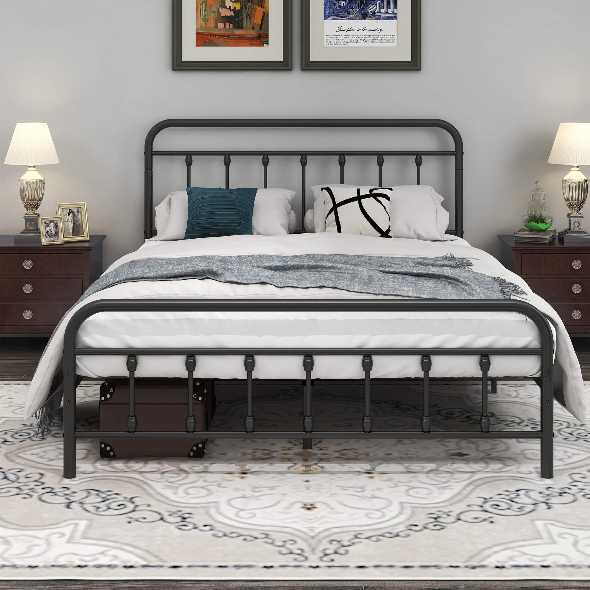Metal Queen Bed Frame with Headboard & Footboard Farmhouse Platform Bed Frame Queen Under Bed Storage No Box Spring Needed | Bed Bath & Beyond