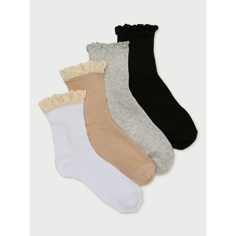 Joyspun Women’s Ruffled and Lettuce Edge Ankle Dress Socks, 4-Pack, Sizes 4-10 - Walmart.com | Walmart (US)