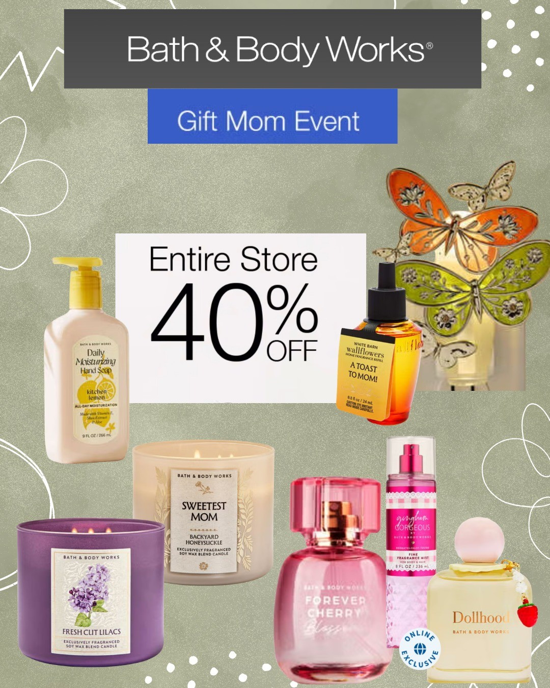 🌸 Mother’s Day SALE ALERTRun to Bath & Body Works...they’re having a 40% OFF sitewide event 🤍✨#LTKsalealert #LTKmothersday #BathAndBodyWorks #GiftIdeasForMom #SaleFinds #LTKbeauty #MomGifts #SelfCareFinds

#LTKMothersDay #LTKmomlife #LTKSaleAlert