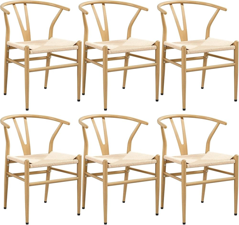 Yaheetech Set of 6 Weave Chairs Metal Dining Chairs Mid-Century Modern Dining Room Chairs with Y-... | Amazon (US)