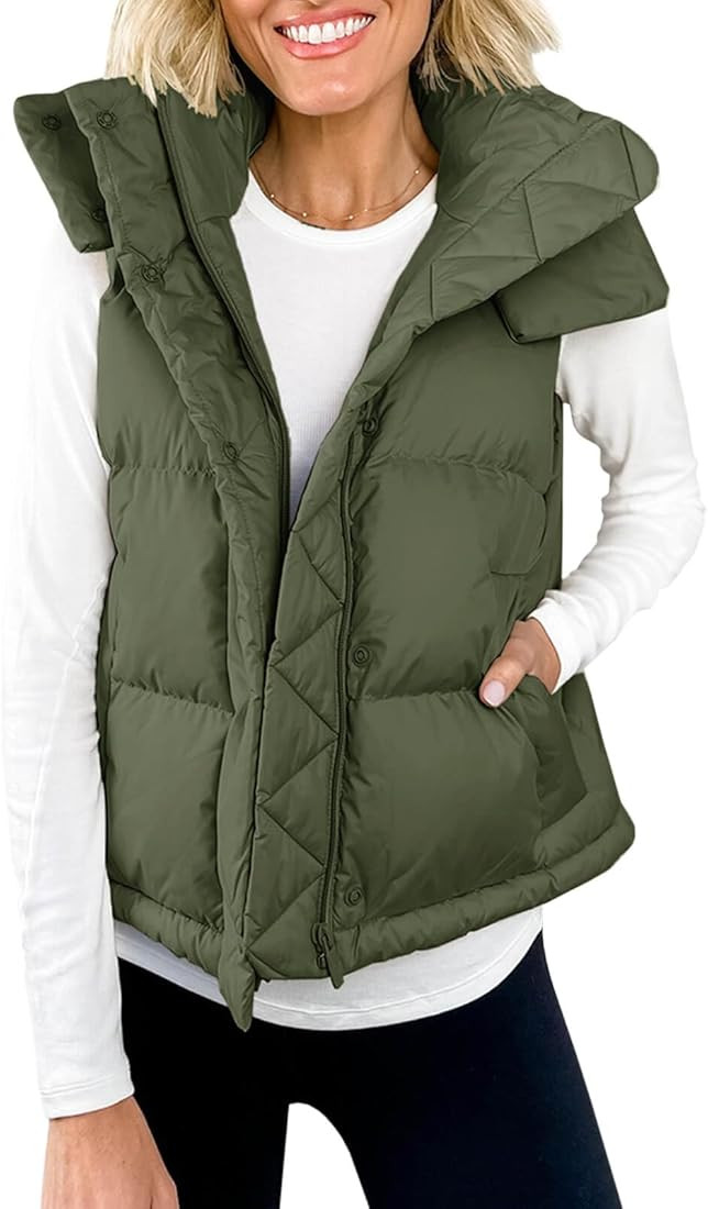 Imily Bela Womens Quilted Puffer Vest Hooded Winter Casual Stand Collar Gilet With Pockets | Amazon (US)