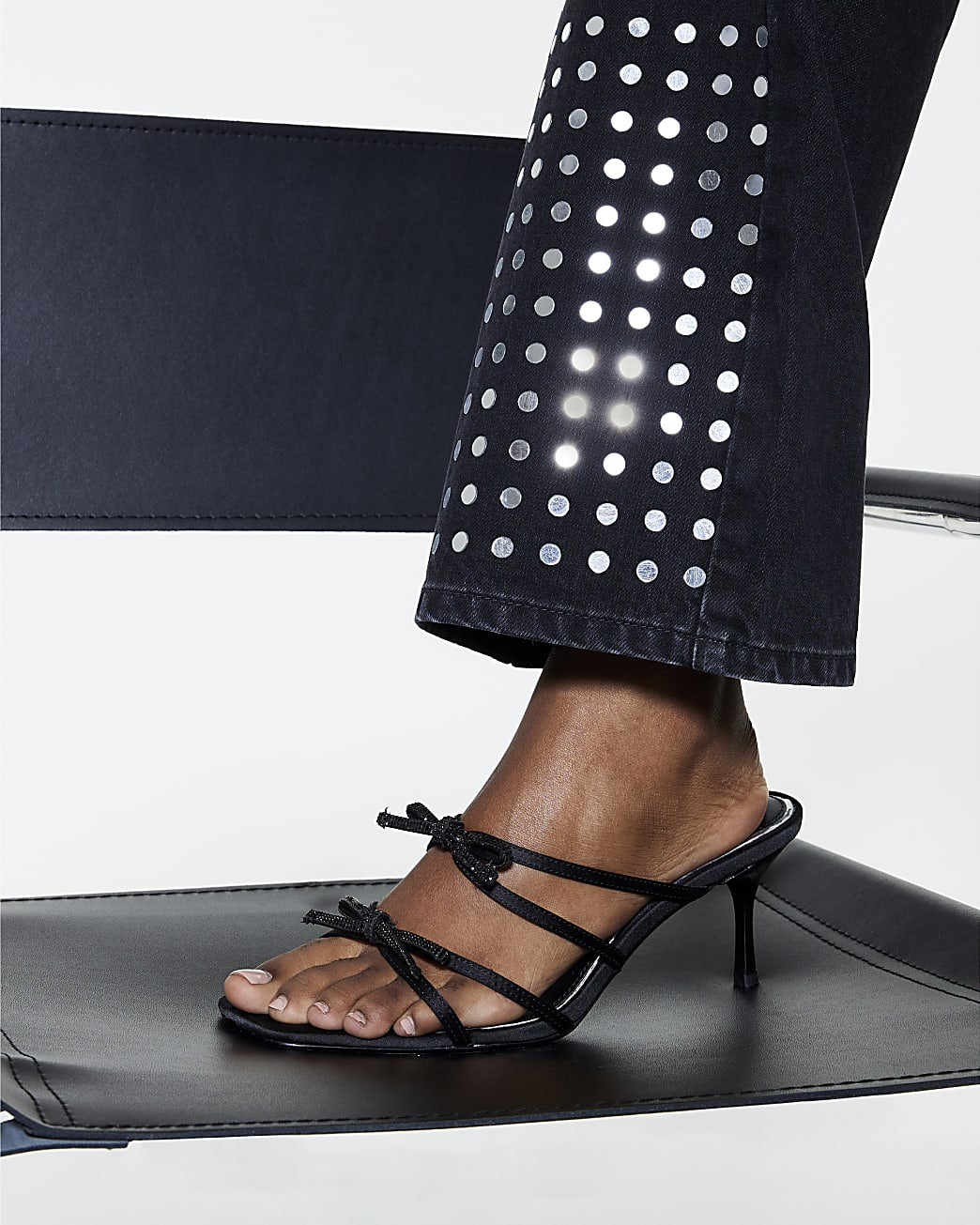 Black Embellished Bow Heel Sandals | River Island UK & IE