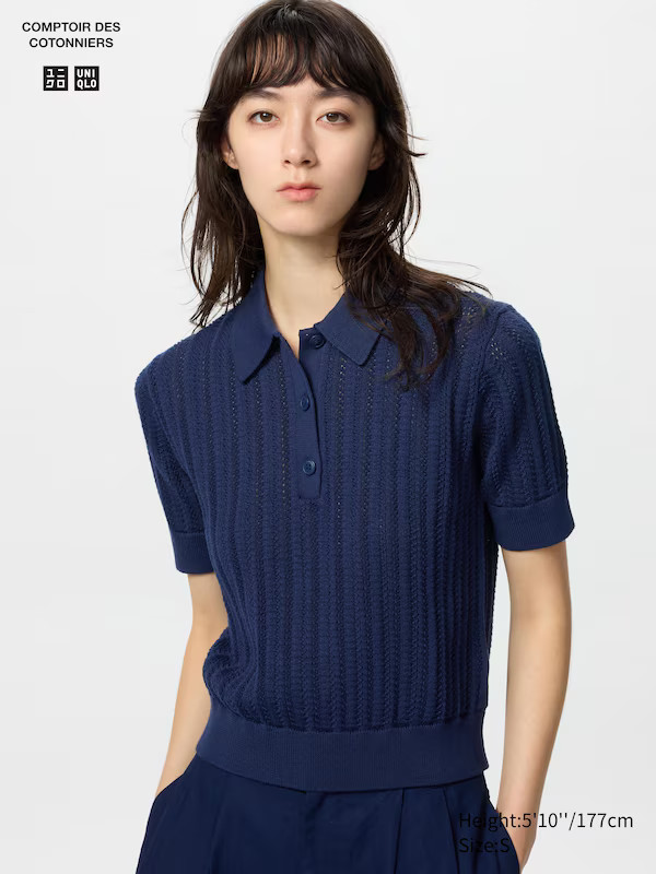 Cotton Pointelle Polo Jumper (Short Sleeve) | UNIQLO (UK)