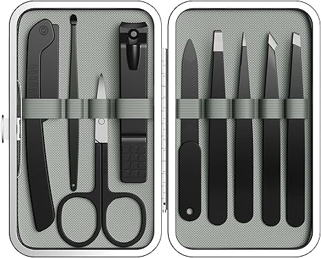 Yougai Tweezers Set, 9 Pcs Tweezers and Nail Clippers Kit for Facial Hair Women with Travel Case,... | Amazon (US)