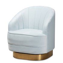 Baxton Studio Fiore Velvet and Brushed Gold Swivel Accent Chair in Light Blue | Walmart (US)