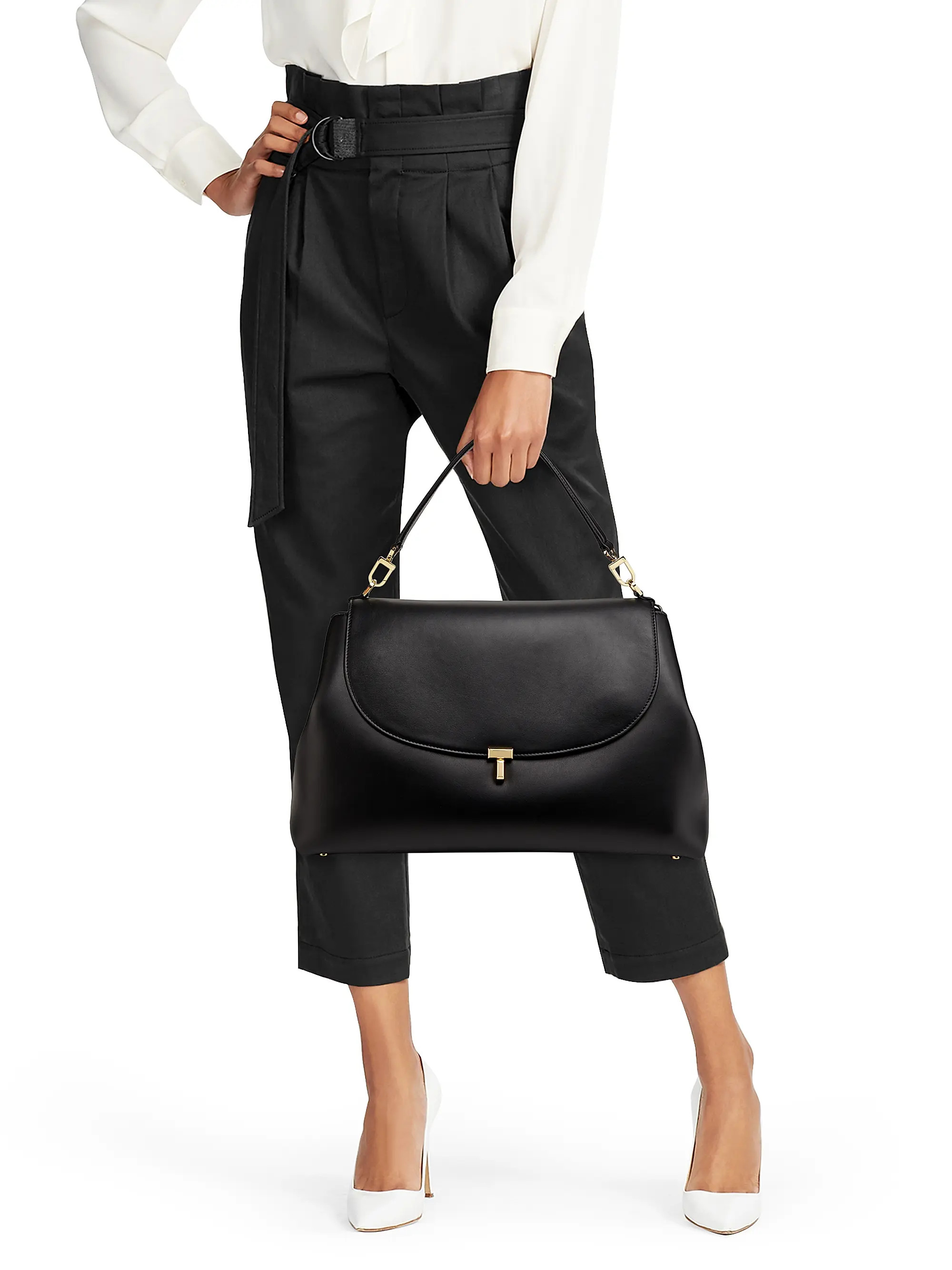Toteme T-Lock Leather Satchel | Saks Fifth Avenue | Saks Fifth Avenue