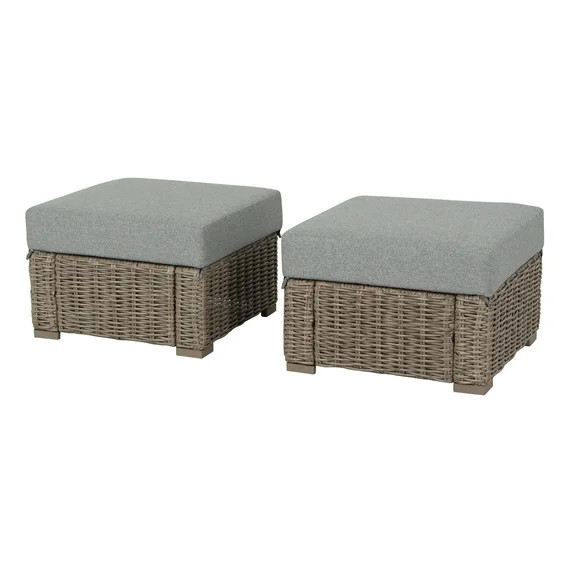 Better Homes & Gardens Bellamy Outdoor 2pk Ottomans, Gray Wicker/Gray Cushion | Walmart (US)