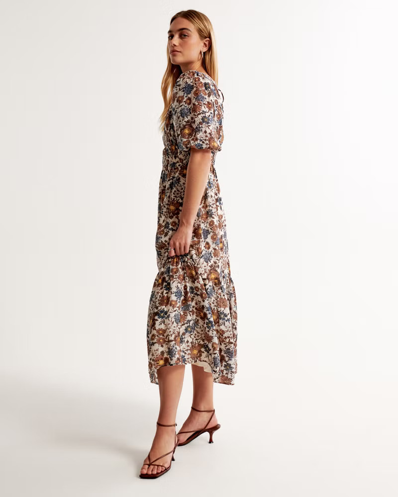 Women's Floaty Plunge Midi Dress | Women's New Arrivals | Abercrombie.com | Abercrombie & Fitch (US)