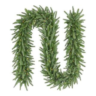 9 ft. Hillcrest Battery Operated Noble Fir LED Pre-Lit Artificial Garland with Timer | The Home Depot