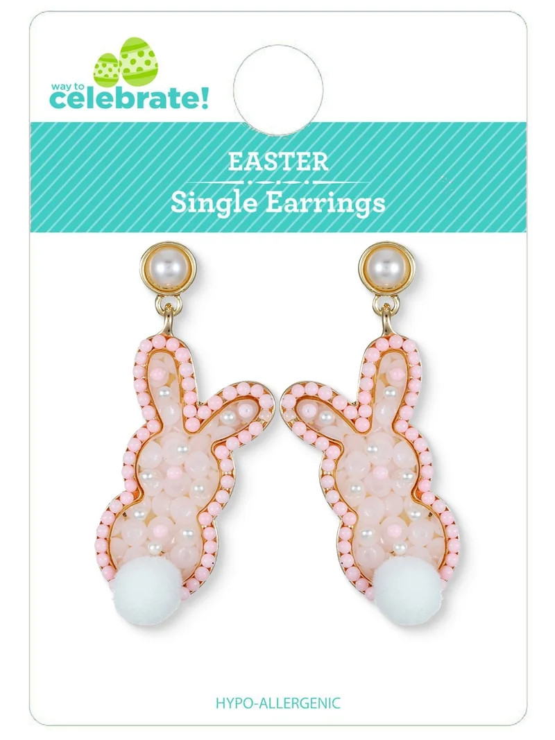 Way to Celebrate Easter Pink Bunny Glitter Earrings, 1 Pair | Walmart (US)