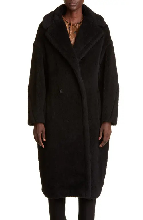 Max Mara Tedgirl Double Breasted Alpaca Blend Coat in Black at Nordstrom, Size Large | Nordstrom