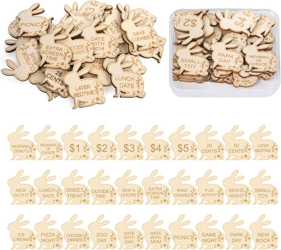 Easter Egg Fillers,30 Pack Wooden Easter Egg Tokens for Kids,Easter Basket Stuffers,Easter Reward... | Amazon (US)