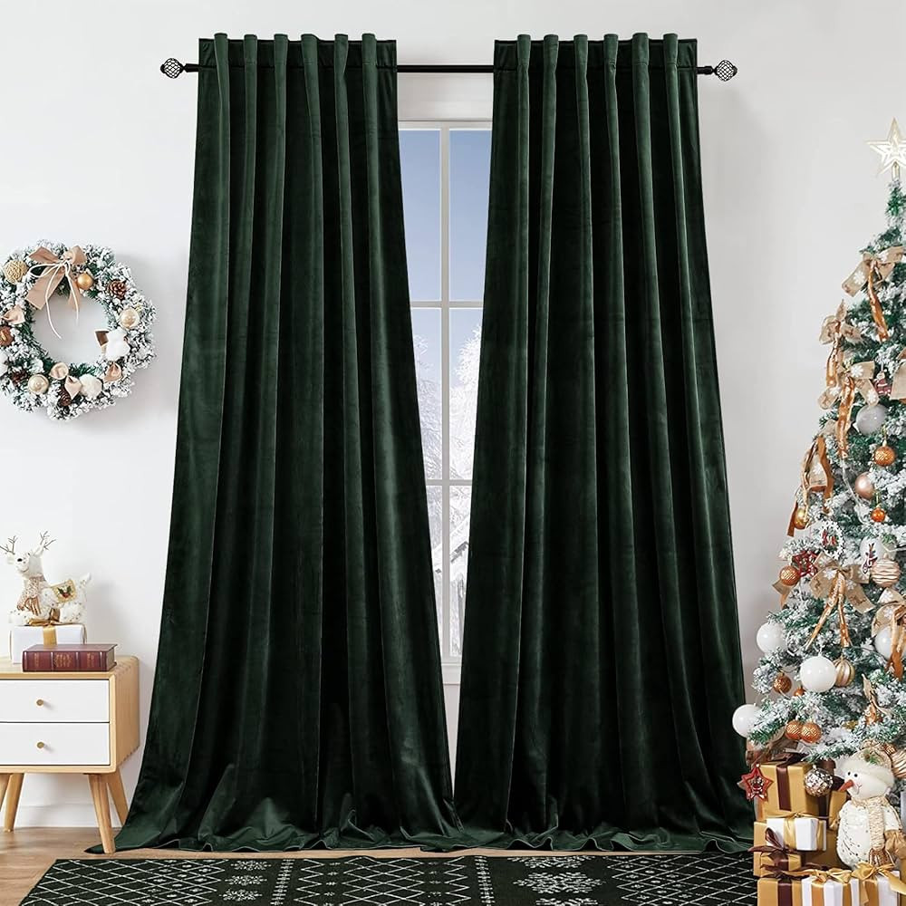 Dchola Dark Green Velvet Curtains for Bedroom Window with Back Tab, Super Soft Vintage Luxury Hea... | Amazon (US)