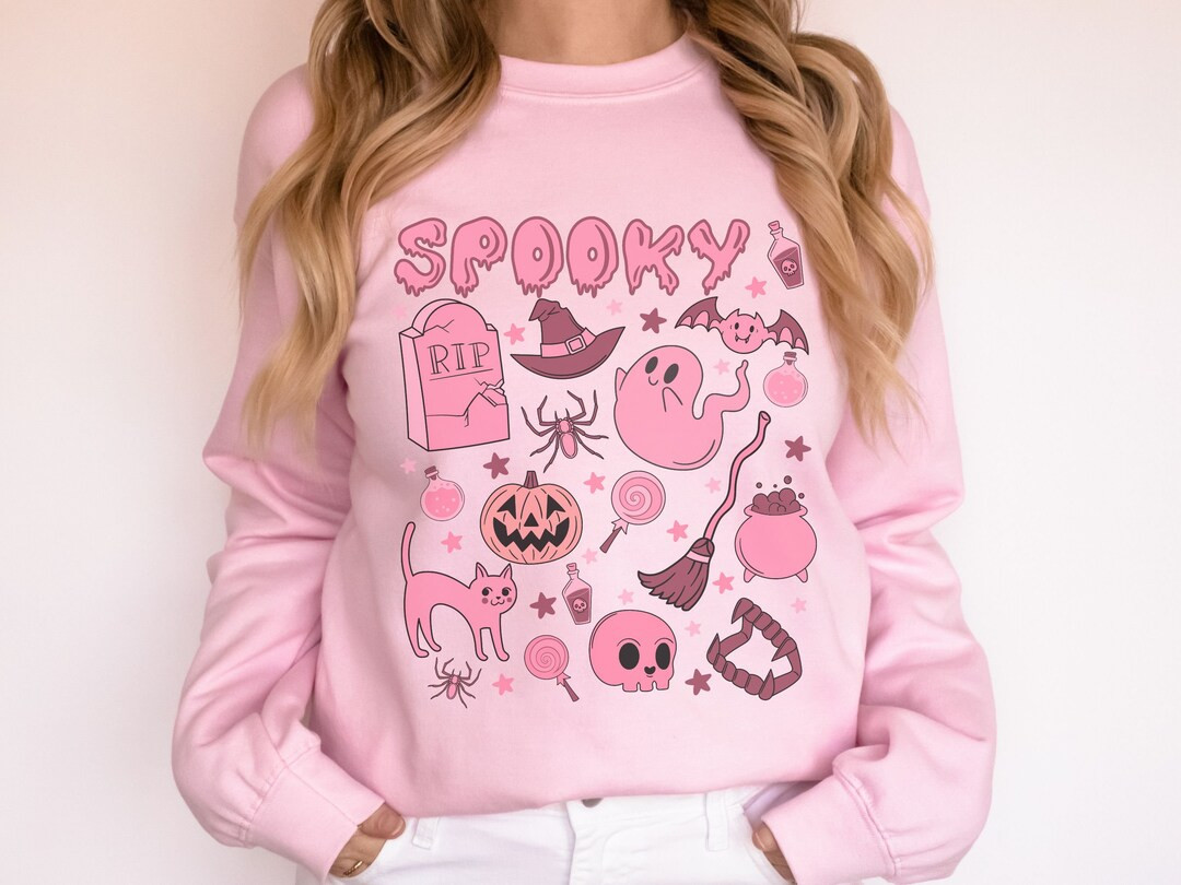 Retro Colorful Ghost Halloween Sweatshirt, Trendy Y2k Halloween Crewneck, Pink Aesthetic Hallowee... | Etsy (US)