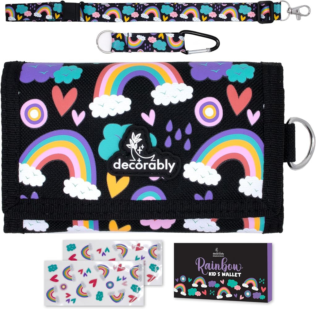 Decorably Trifold Rainbow Kids Wallet for Girls with Lanyards, Multi-Compartment Girls Wallet for... | Amazon (US)