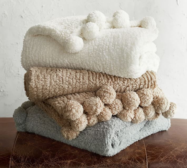 Cozy Pom Pom Sherpa Throw, 50 x 60", Ivory | Pottery Barn (US)